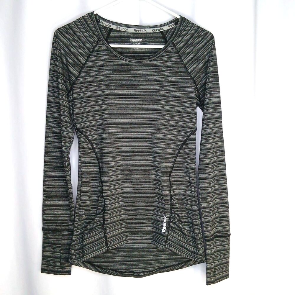 Reebok Fitted Performance T-Shirt Long Sleeve Thumbholes Top Gray Womens XS